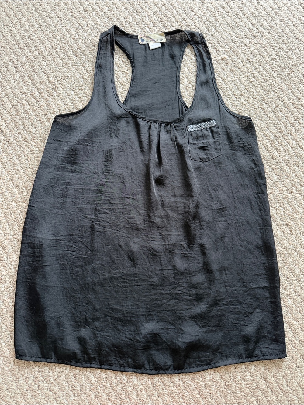 imaginary voyage Black Racerback Tank with Chest Pocket